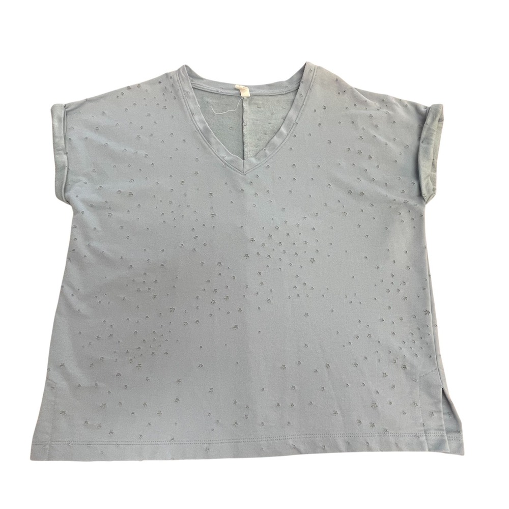 Wishlist Women's Blue V-Neck Short Sleeve‎ Top Casual Comfy Everyday